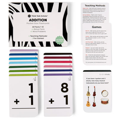 Pocket-Size Math Addition Flashcards | Full Set (All Facts 1-12) | Color Coded