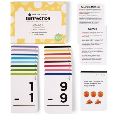 Pocket-Size Math Subtraction Flashcards | Full Set (All Facts 1-15) | Color Coded