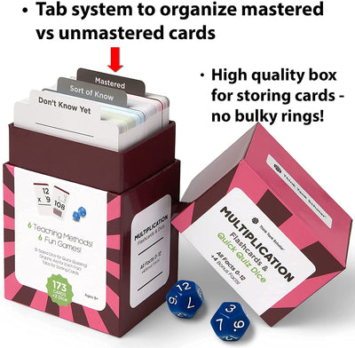 173 Multiplication Flash Cards & Quick Quiz Dice | All Facts 0-12 | Games & Chart Included