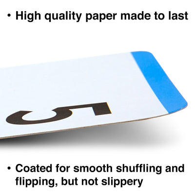 The addition and subtraction flash cards are made with high quality paper and coated for smooth shuffling.