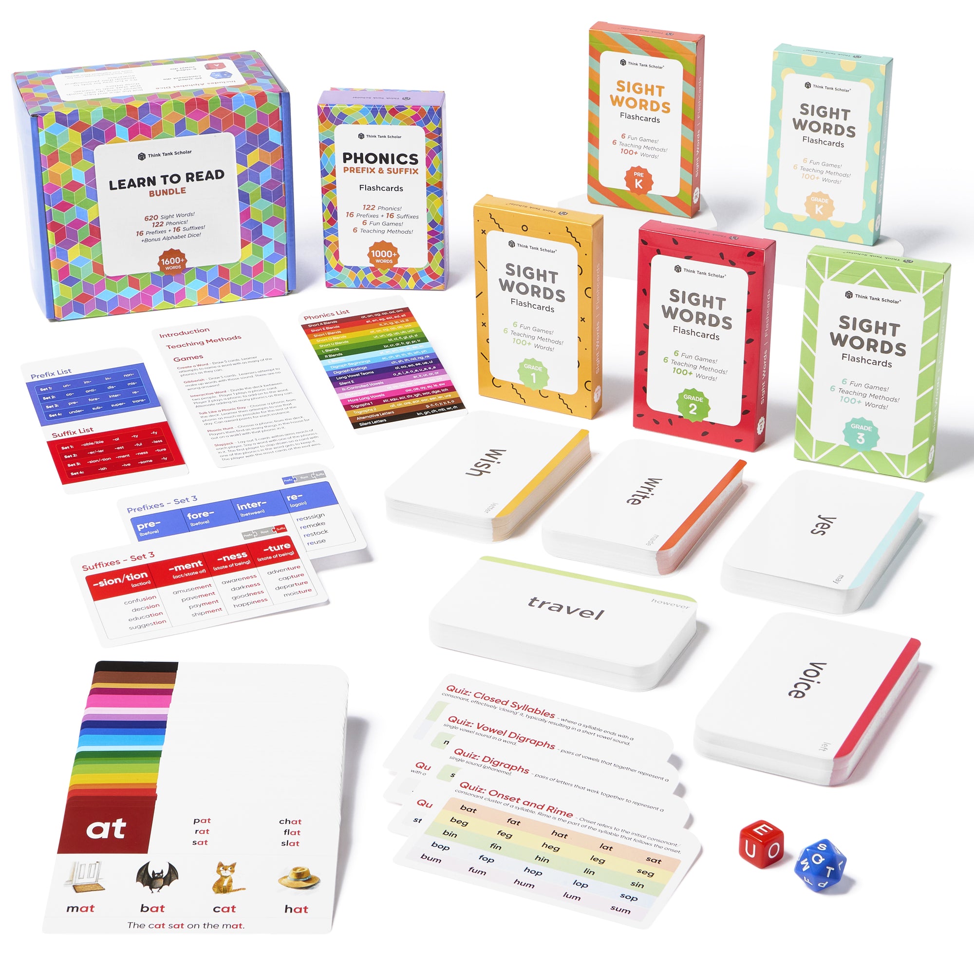 Ultimate Learn to Read Bundle – 620 Sight Words + 122 Phonics Rules with Prefixes & Suffixes – 1600+ Words, 36 Fun Games, 36 Teaching Methods, 2 Alphabet Dice – Pre-K to 3rd Grade (Ages 4-9)