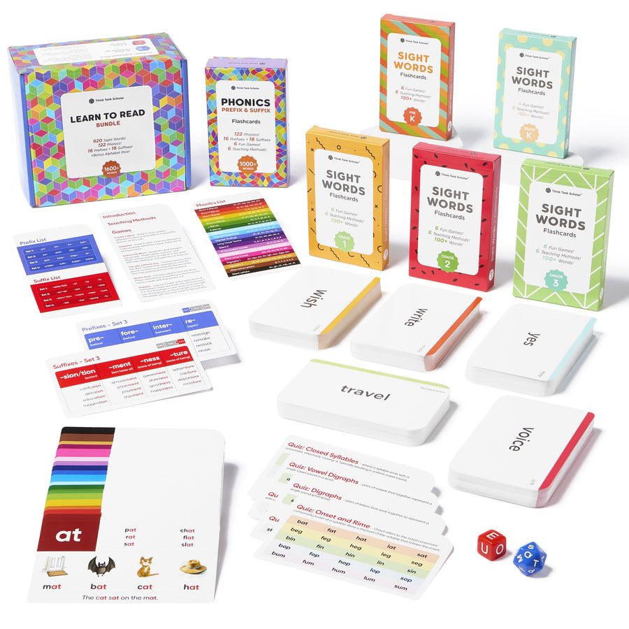 Ultimate Learn to Read Bundle – 620 Sight Words + 122 Phonics Rules with Prefixes & Suffixes – 1600+ Words, 36 Fun Games, 36 Teaching Methods, 2 Alphabet Dice – Pre-K to 3rd Grade (Ages 4-9)