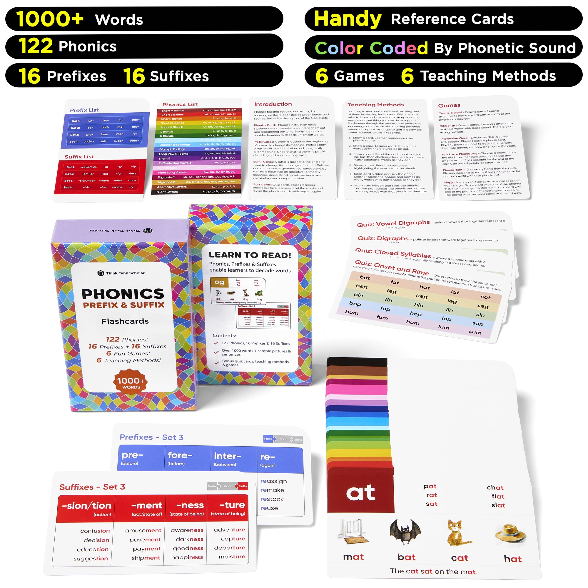 Award-Winning Phonics & Vocabulary Flash Cards – 1000+ Words with Prefixes, Suffixes & CVC – Games & Visual Aids – Ages 4–8 – Pre-K to 3rd Grade