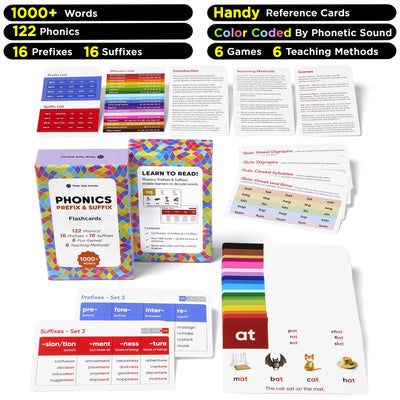Award-Winning Phonics & Vocabulary Flash Cards – 1000+ Words with Prefixes, Suffixes & CVC – Games & Visual Aids – Ages 4–8 – Pre-K to 3rd Grade