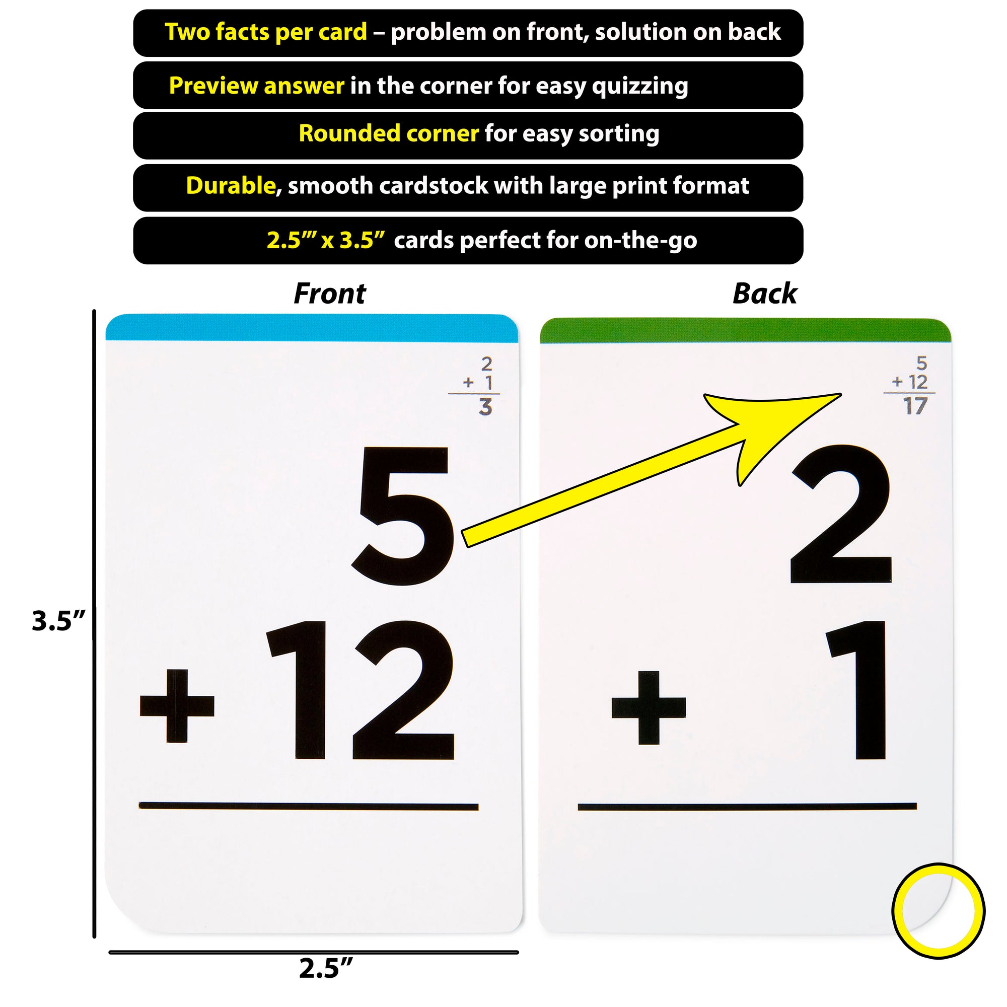 Pocket-Size Math Addition Flashcards | Full Set (All Facts 1-12) | Color Coded