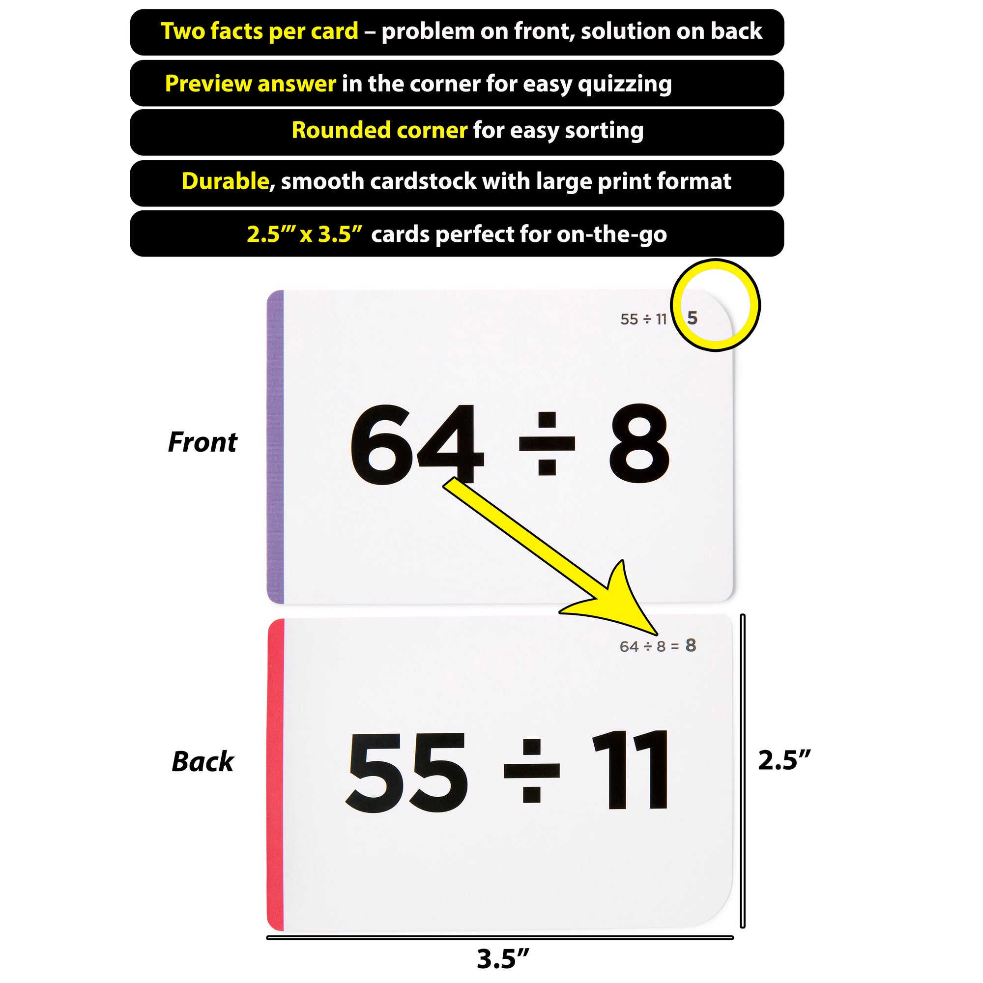 Pocket-Size Division Flashcards | Full Set (All Facts 1-12) | Color Coded