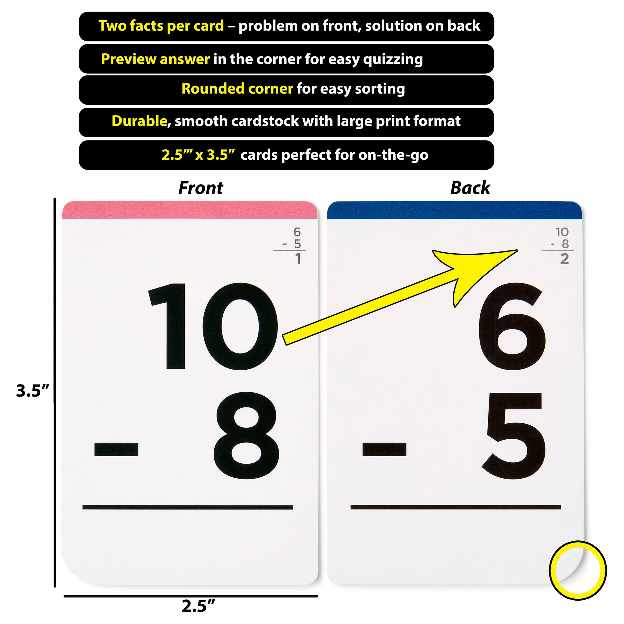 Pocket-Size Math Subtraction Flashcards | Full Set (All Facts 1-15) | Color Coded