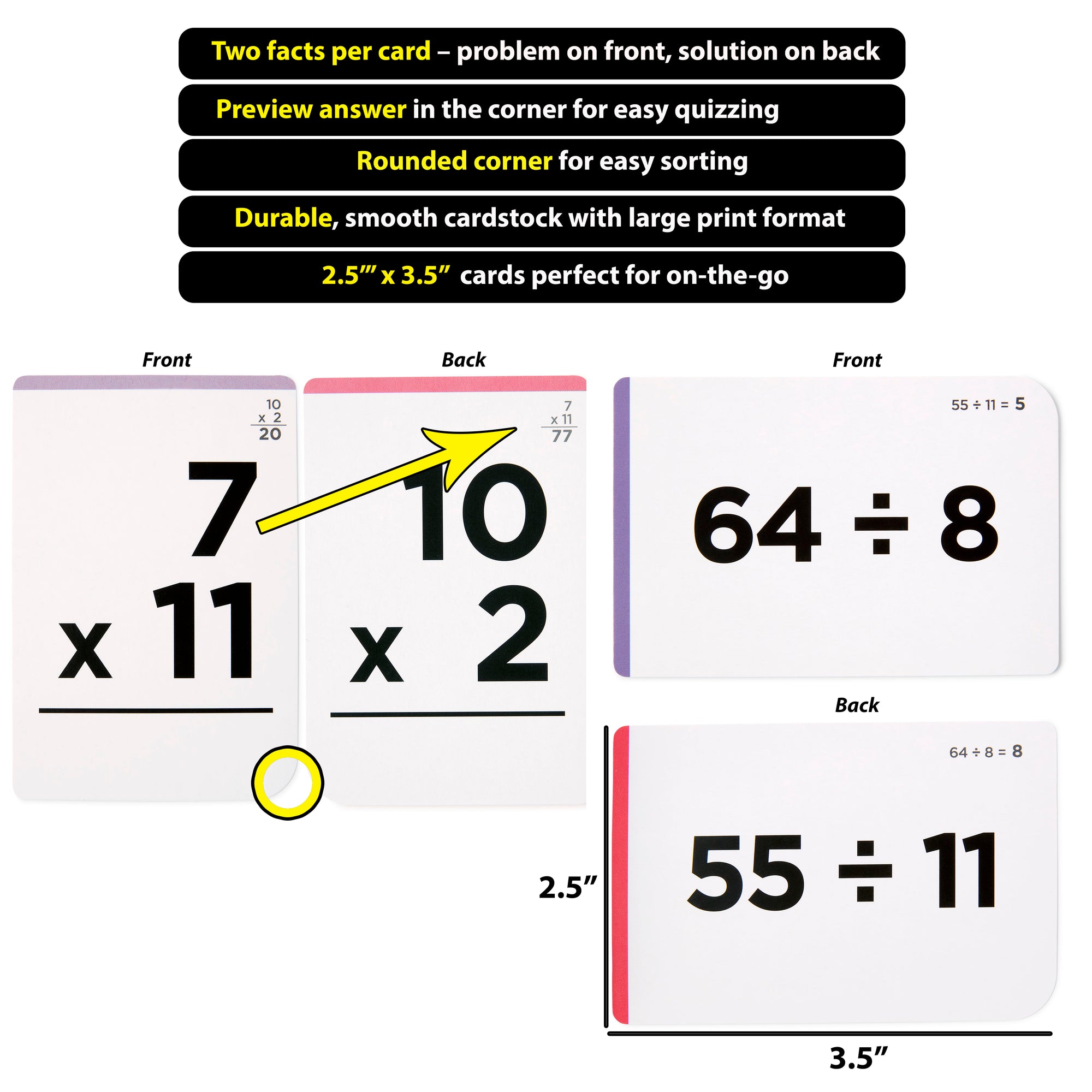 Pocket-Size Math Multiplication & Division Flash Cards | Full Set (All Facts 1-12) | Color Coded