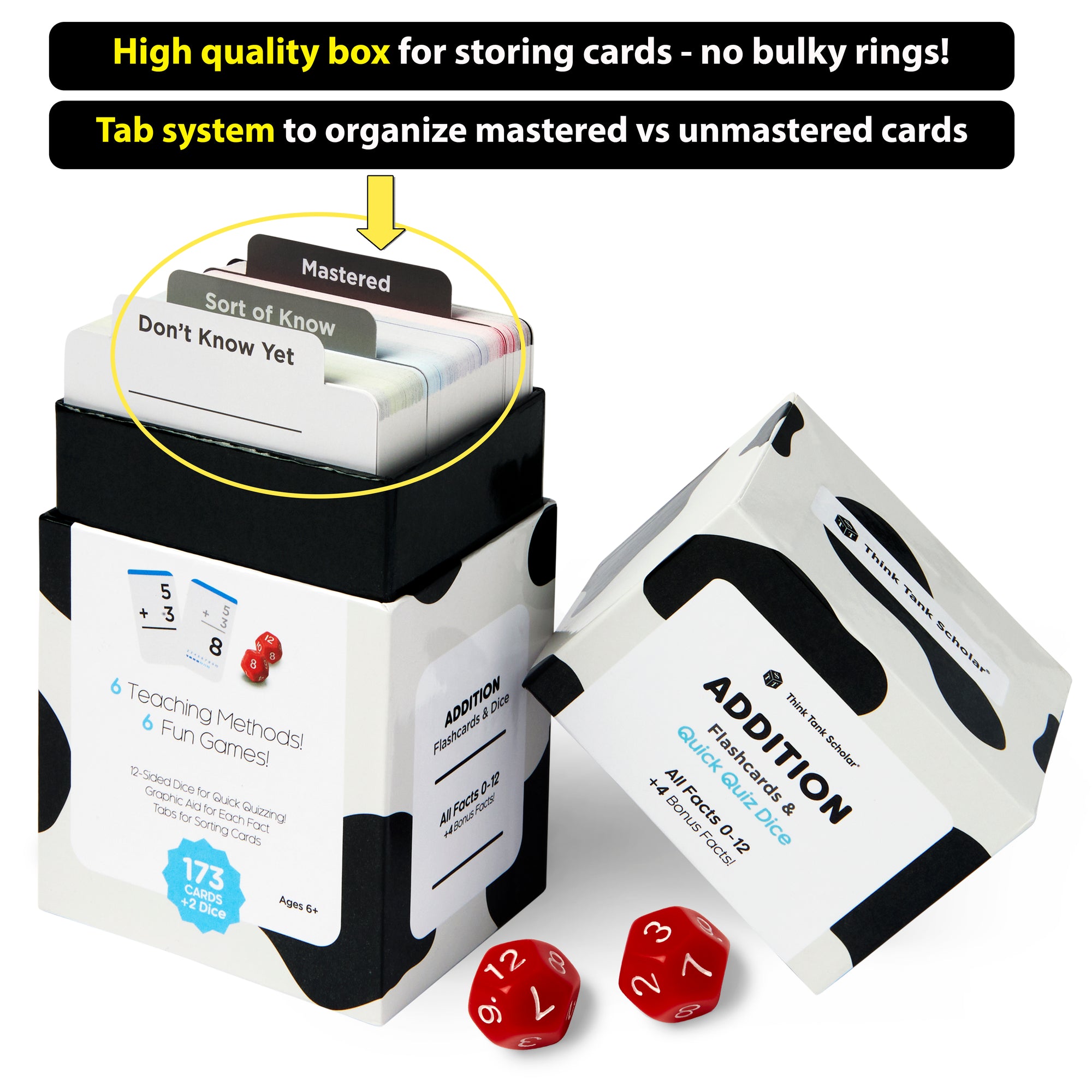 173 Addition Flash Cards with Quick Quiz Dice | All Facts 0-12 | Games & Chart Included
