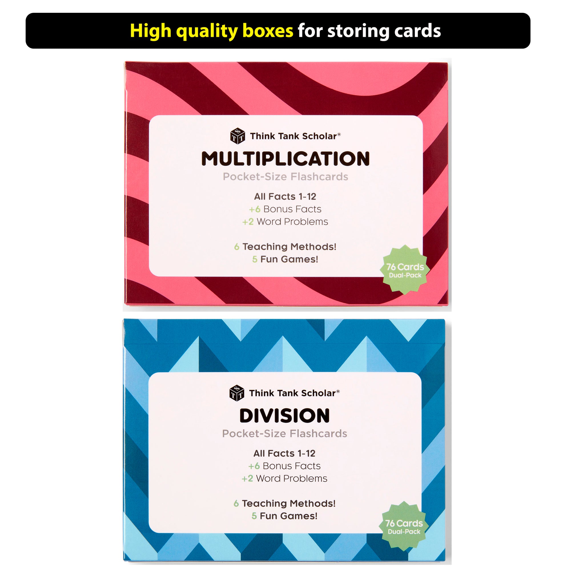 Pocket-Size Math Multiplication & Division Flash Cards | Full Set (All Facts 1-12) | Color Coded