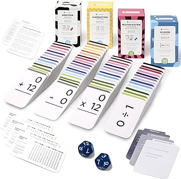 681 Math Flash Cards with Two (2) 12-Sided Dice: Addition, Subtraction, Multiplication & Division | All Facts | Games & Chart Included