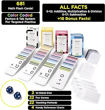 681 Math Flash Cards with Two (2) 12-Sided Dice: Addition, Subtraction ...