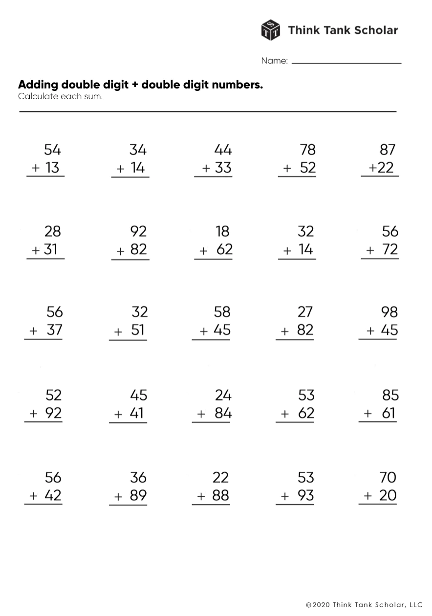 Addition Worksheets Exercises Printable PDF (FREE) - Think Tank Scholar addition-worksheets-exercises-printable-pdf-free-think-tank-scholar
