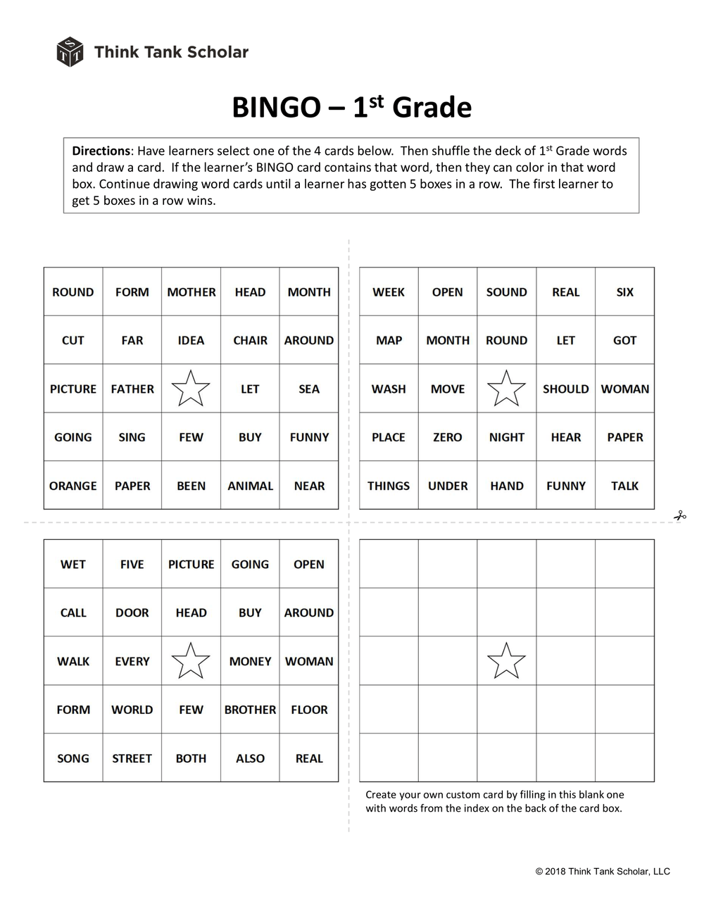 Sight Words Worksheet (FREE): Word Bingo 1st Grade Printable