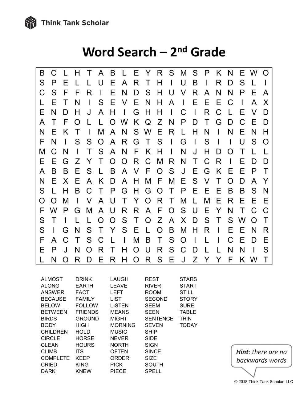 Sight Words Worksheet (FREE): Word Search 2nd Grade Printable