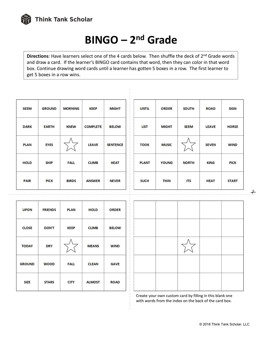 Sight Words Worksheet (FREE): Word Bingo 2nd Grade Printable
