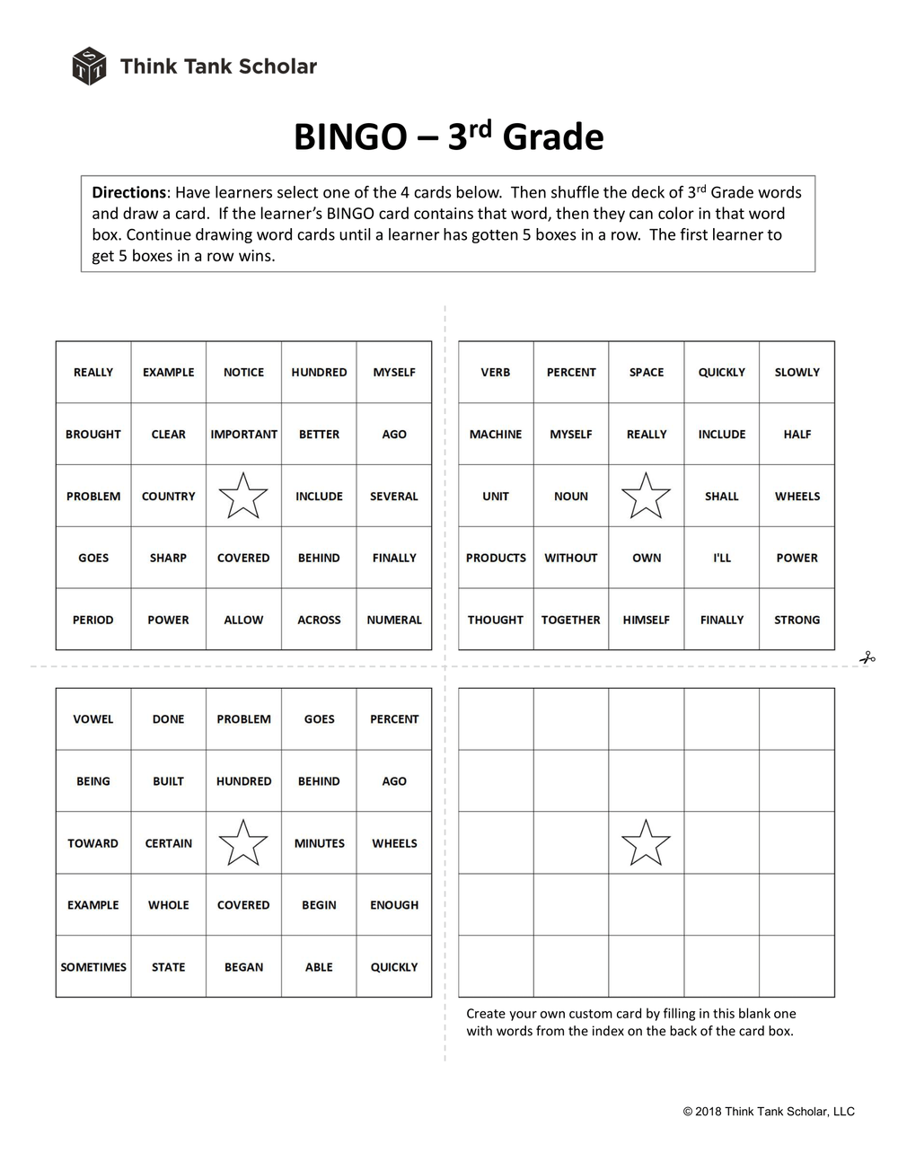 Sight Words Worksheet (FREE): Word Bingo 3rd Grade Printable