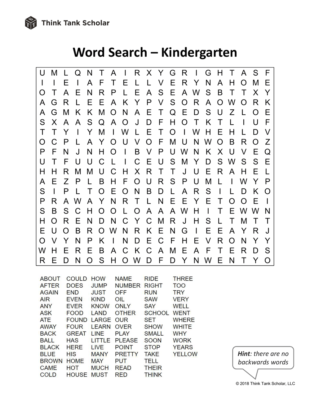 Sight Words Worksheet (FREE): Word Search Kindergarten Printable