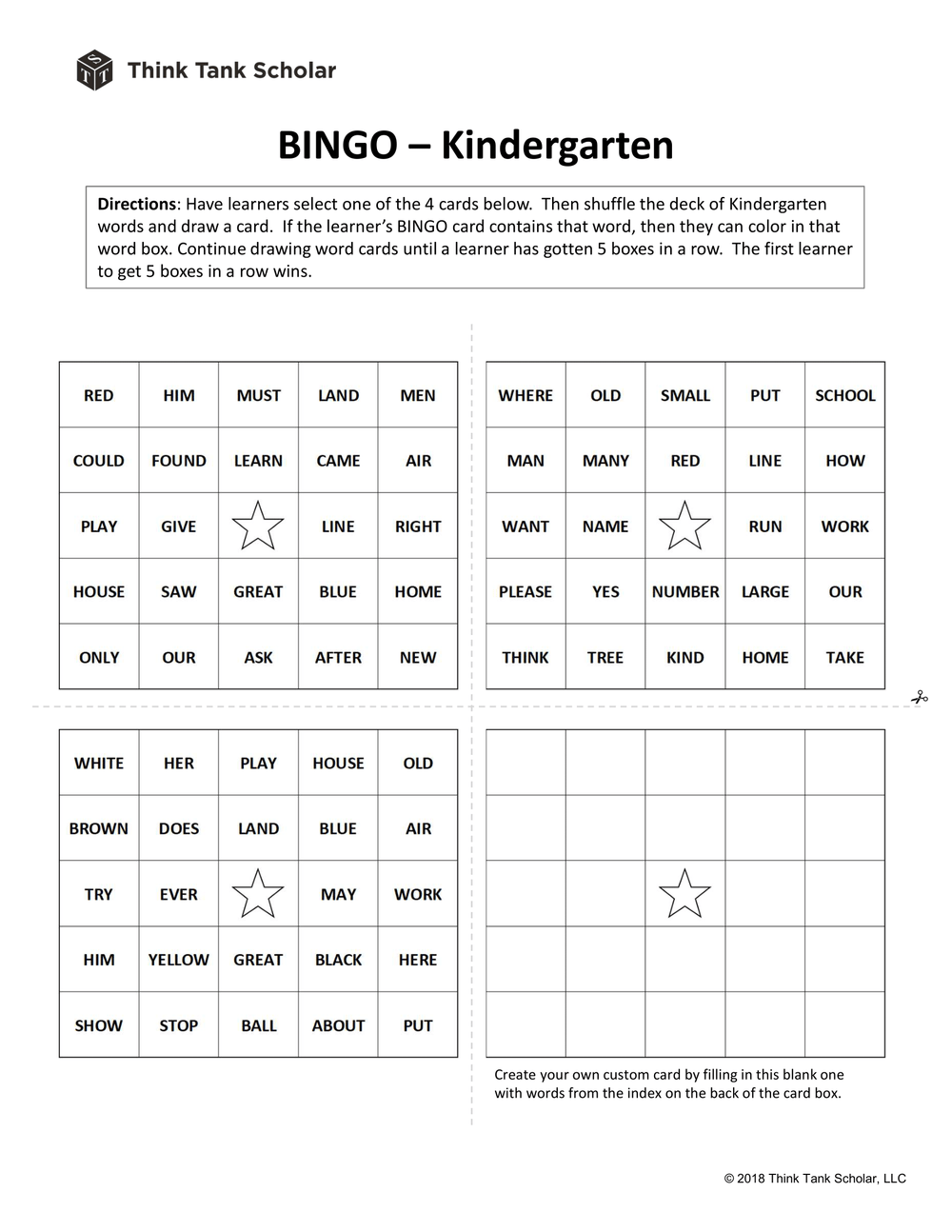 Sight Words Worksheet (FREE): Word Bingo Kindergarten Printable
