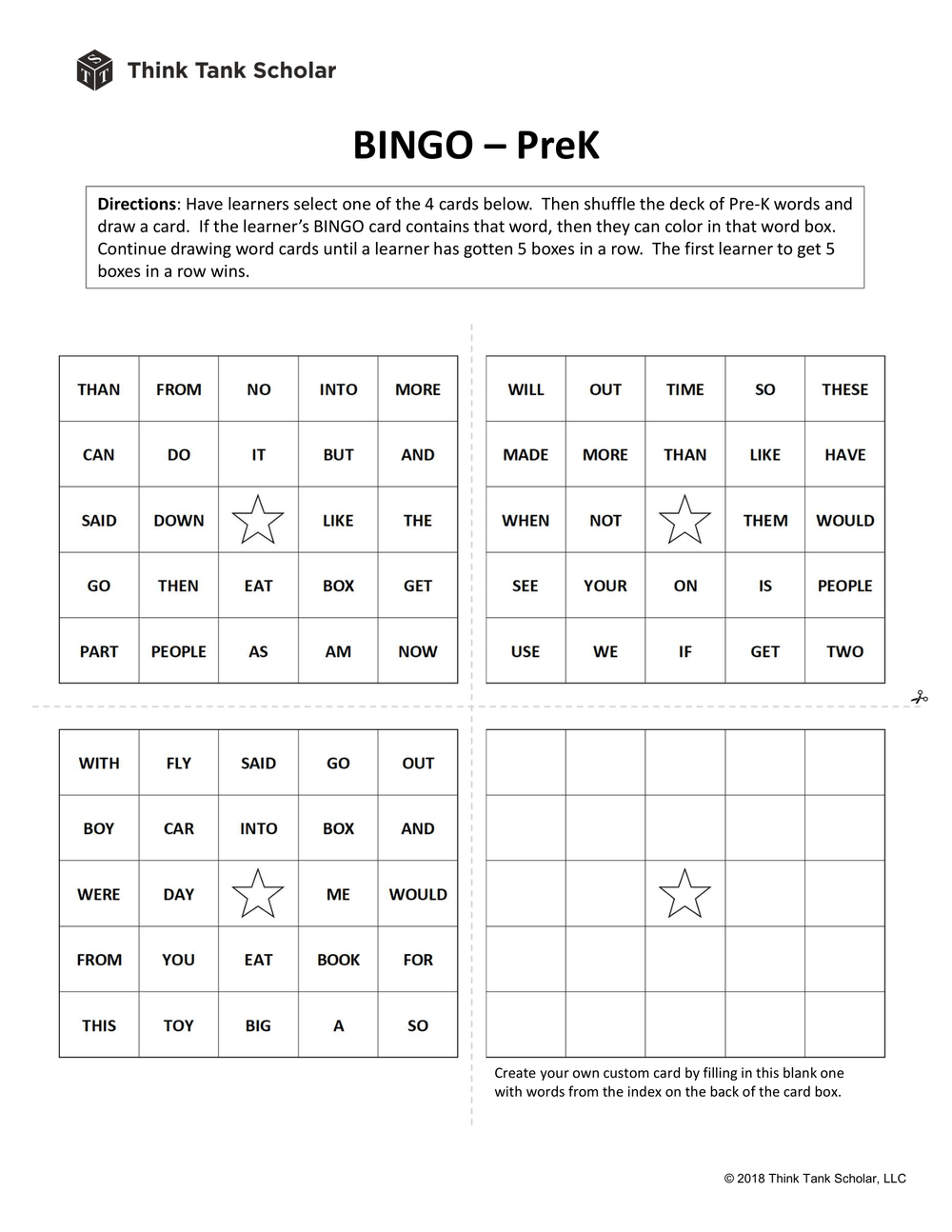 Sight Words Worksheet (FREE): Word Bingo Pre K Printable