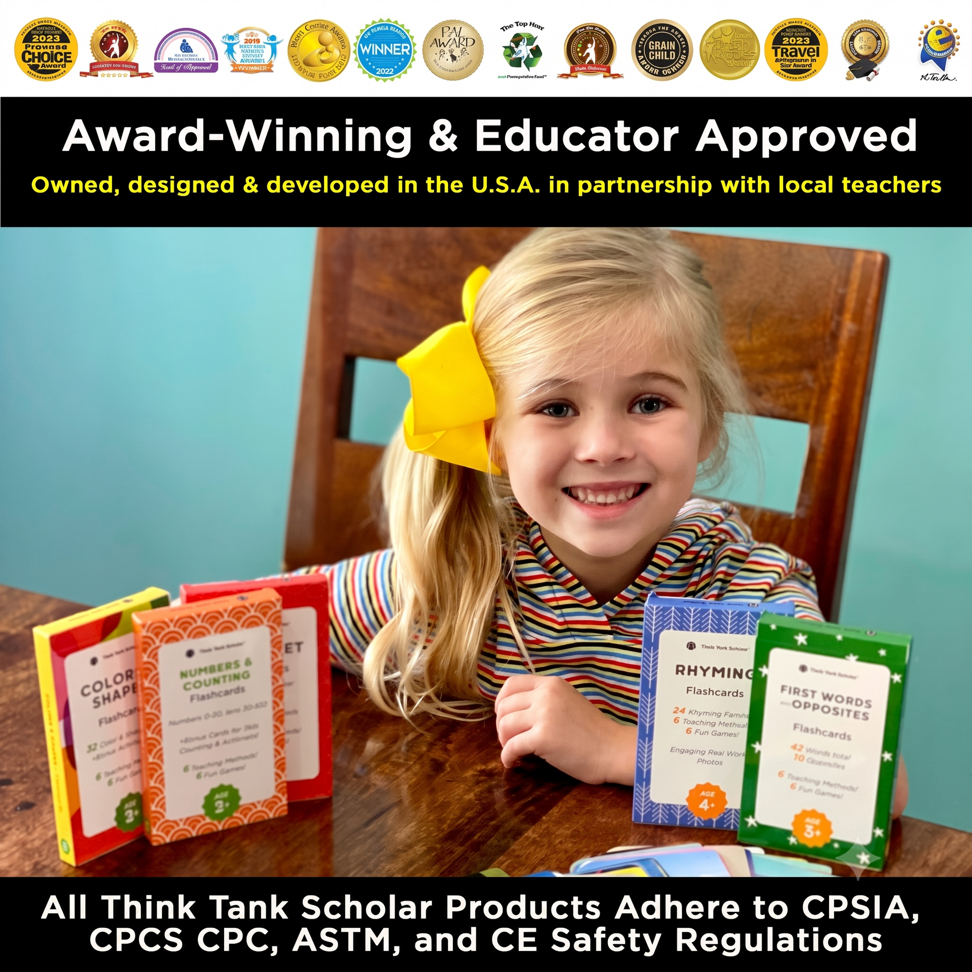 Preschool Flash Cards Bundle - Alphabet, Numbers & Counting, Colors & Shapes, First Words & Opposites & Rhyming