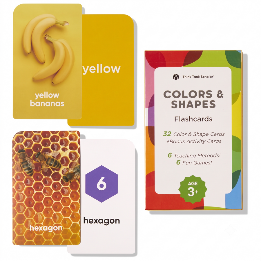 Colors & Shapes Flash Cards for Toddlers, Ages 3+, Preschool