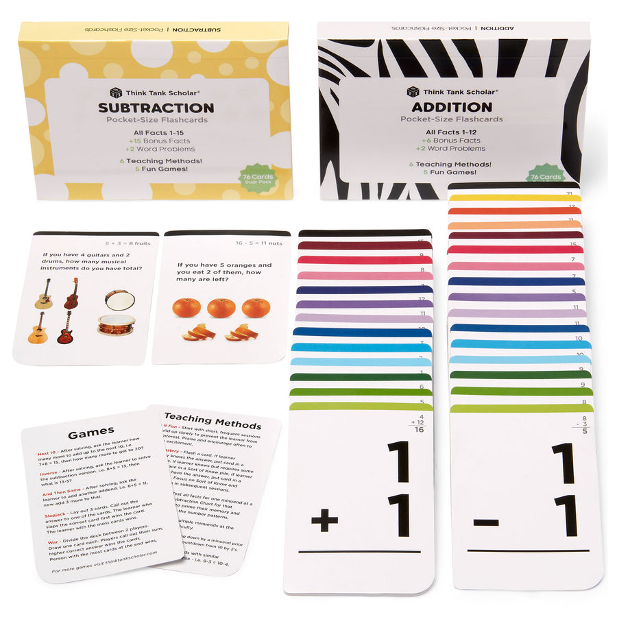 Pocket-Size Math Addition & Subtraction Flashcards | Full Set | All Facts | Color Coded