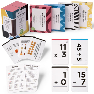 Pocket-Size Math Bundle: Addition, Subtraction, Multiplication, Division Flashcards | Complete Box Set | All Facts | Color Coded