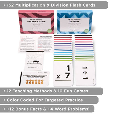 Pocket-Size Math Multiplication & Division Flash Cards | Full Set (All Facts 1-12) | Color Coded