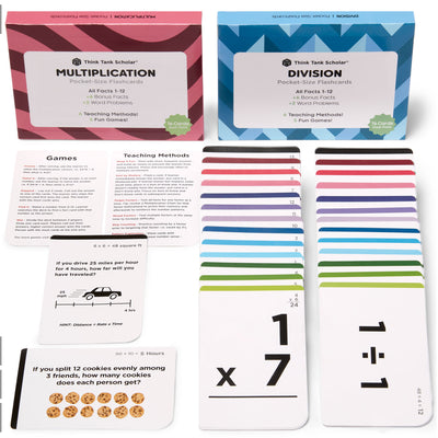 Pocket-Size Math Multiplication & Division Flash Cards | Full Set (All Facts 1-12) | Color Coded