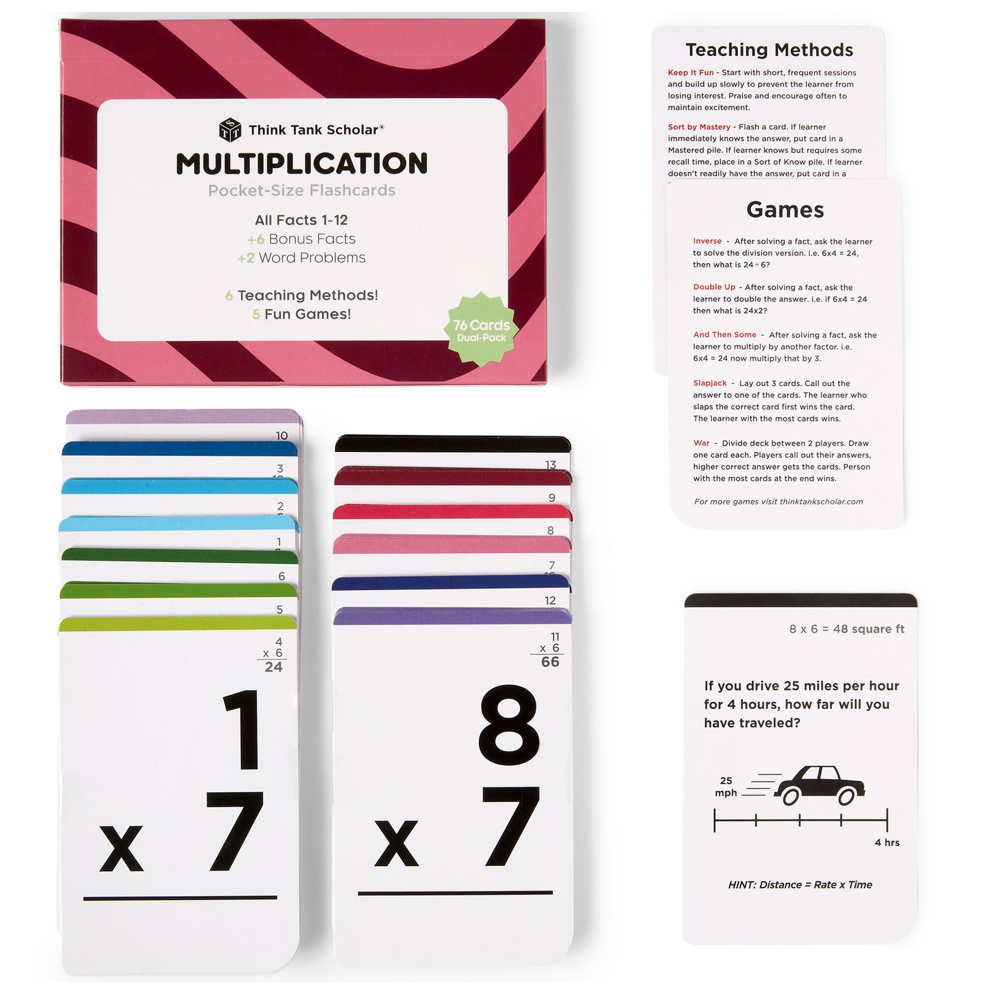 Pocket-Size Math Multiplication Flashcards | Full Set (All Facts 1-12) | Color Coded