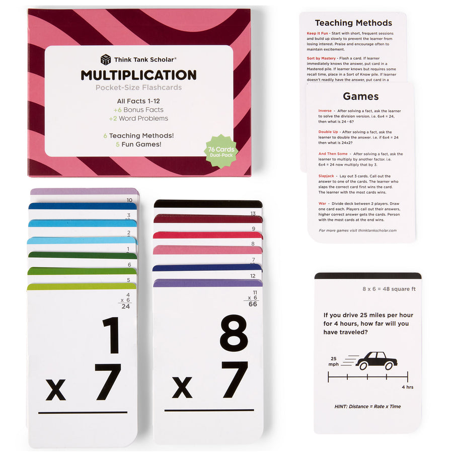 Pocket-Size Math Multiplication Flashcards | Full Set (All Facts 1-12) | Color Coded