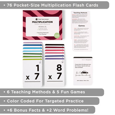 Pocket-Size Math Multiplication Flashcards | Full Set (All Facts 1-12) | Color Coded