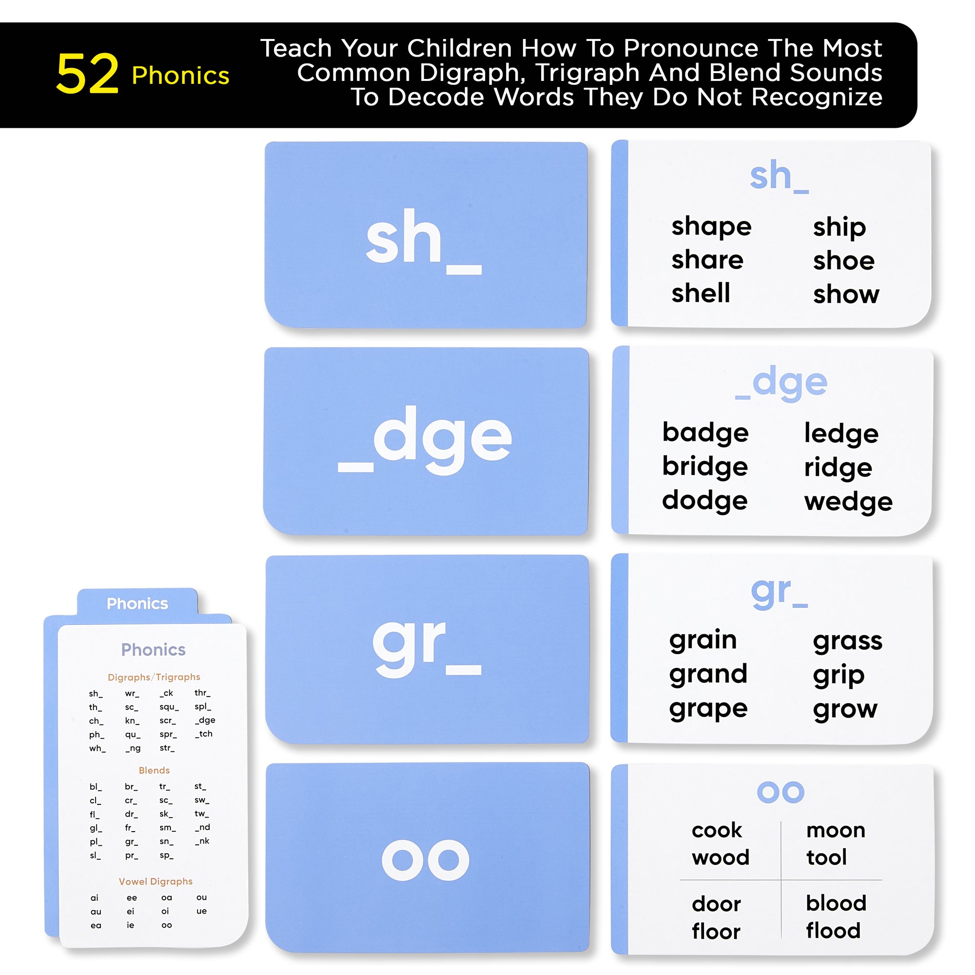 652 Sight Words/Phonics Flash Cards, Learn to Read: CVC Blends, Short/Long Vowel Sounds, Dolch & Fry High Frequency Site Words + Games: Preschool PreK Kindergarten 1st 2nd 3rd Grade