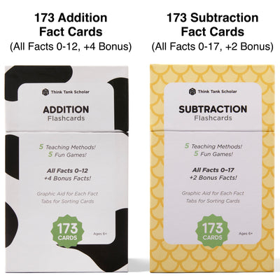 The addition and subtraction flash card bundle comes with 346 fact cards.