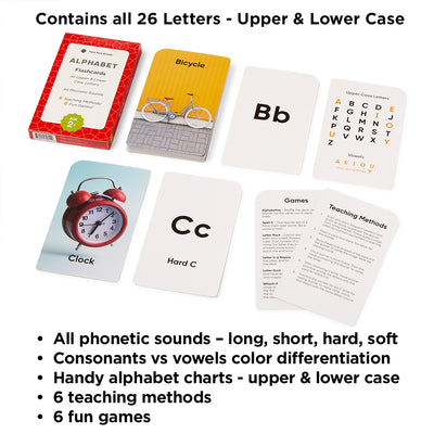 Alphabet Flash Cards (ABCs) Preschool - All Upper & Lower Case Letters & All Phonetic Sounds