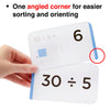Each division flash card comes with one angled corner for easier sorting.