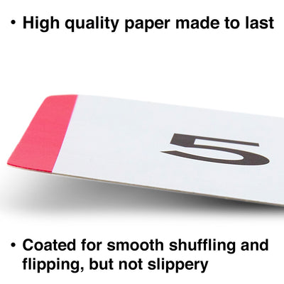 The addition, subtraction, multiplication and division flash cards are made with high quality paper and coated for smooth shuffling.