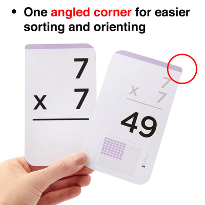 Each multiplication flash card comes with one angled corner for easier sorting.