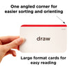One angled corner for easier sorting and orienting. Large format flash cards for easy reading