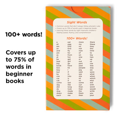 100 Sight Words for Pre-k.  Covers 75% of words in beginner books